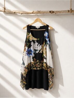 Vintage J.R Nites Floral Layered Black Tank Dress